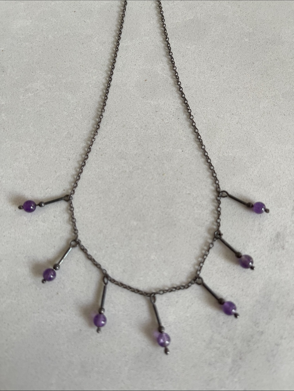 Vintage 90s delicate sterling silver amethyst Bead Dangle choker necklace
